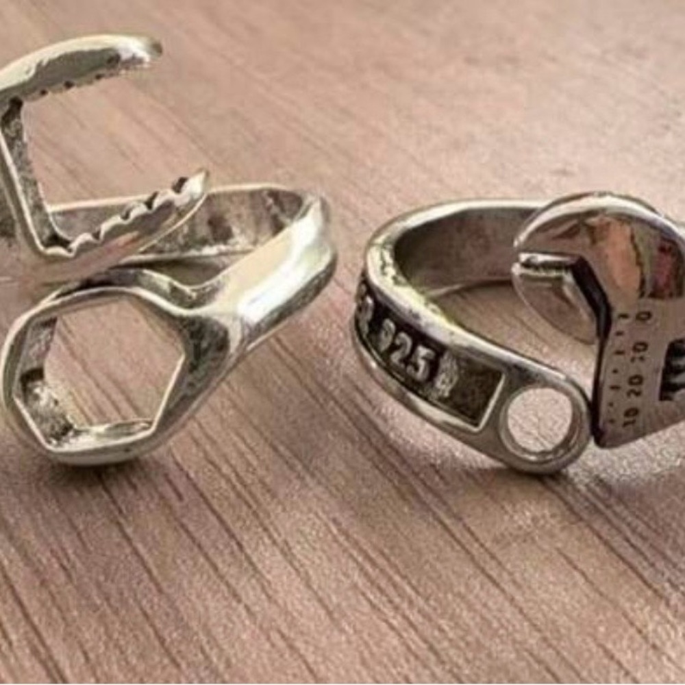 Silver Wrenches Men’s Rings Adjustable 🔧  Realistic! Set of 2